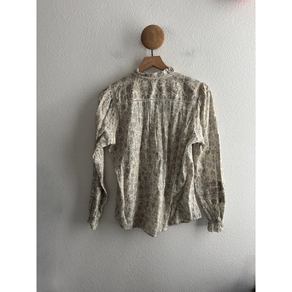 Faherty Organic Cotton Floral Pintuck Button Down Ruffle Neck Shirt Size Small - Picture 5 of 7